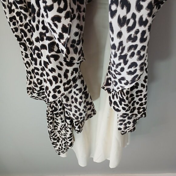 Talbots Sz 14 Leopard Print Ruffle Hem Dress Sleeveless‎ Tank Midi Keyhole Neck - Picture 8 of 15